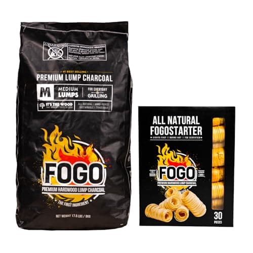 FOGO Premium Hardwood Lump Charcoal, Medium (17.6 lb) + 30 Fogostarters